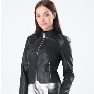 bebe Black Seamed Faux Leather Jacket